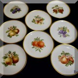 P44. Set of 8 gold rimmed fruit lunceheon plates by Hutschenruether Selb 